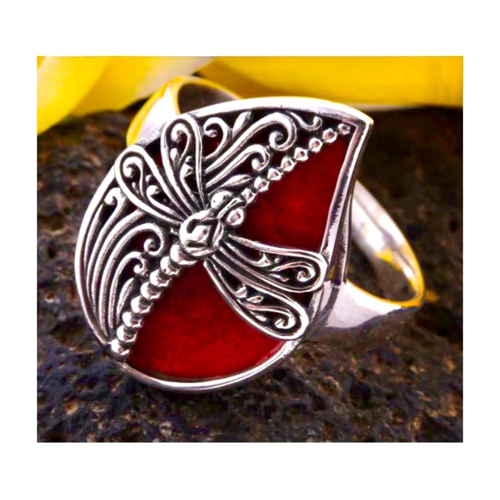 🆕 Sponge Coral Dragonfly Ring in Sterling Silver